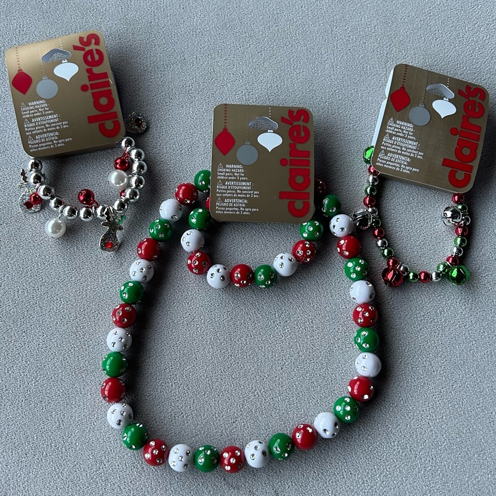 Set of 3 ~ Claire’s Jewelry ~ Fun Christmas Pieces ~ Bracelets Necklace ~ New!
